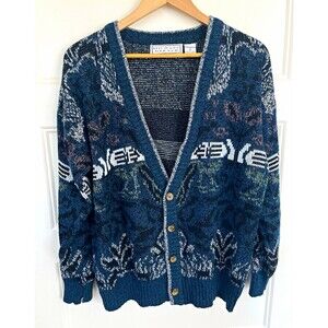 Vintage Michael Gerald Cardigan Sweater Mens S Geometric Grandpa Core 90s